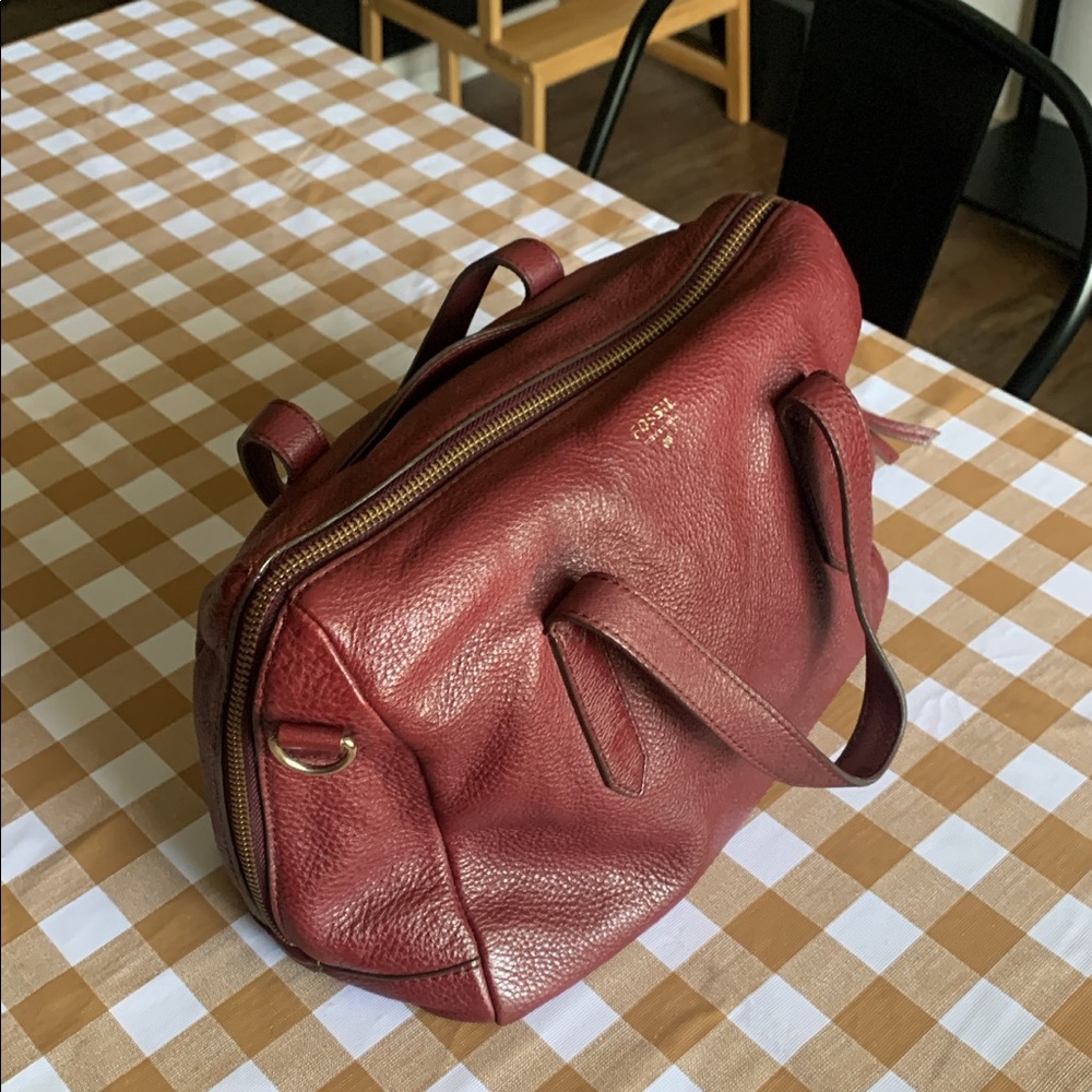 Fossil original sydney satchel heritage burgundy leather top handle bag